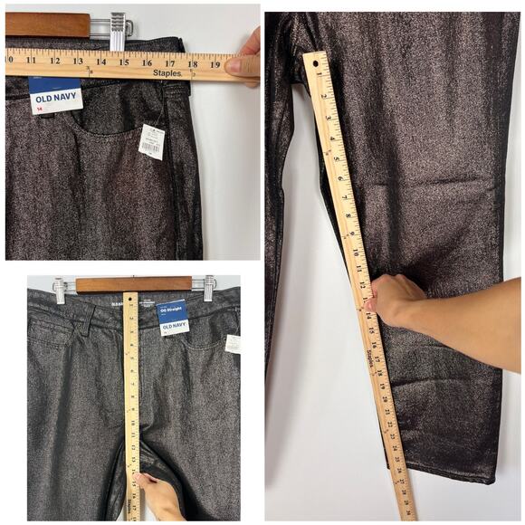 Old Navy High Waisted Shimmer OG Straight Ankle Jeans Size14 Metallic Brown - Picture 6 of 10